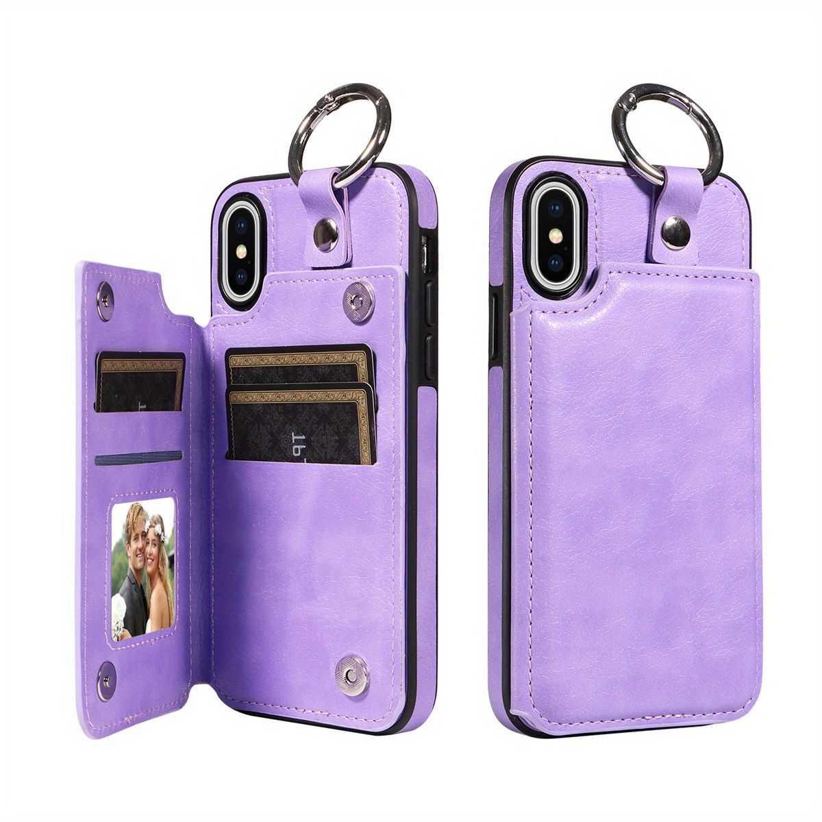 Premium 15/14/13/12/11 Pro Max Wallet Case - Ring Buckle Design, Multi-Card Slots, Leather, Double Magnetic Closure_voghion.com