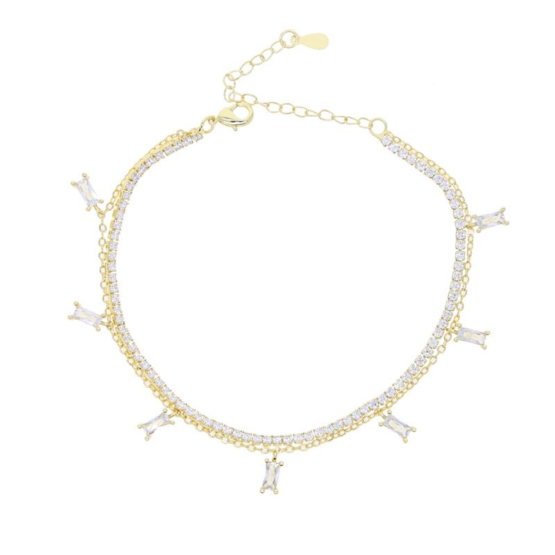 Cavigliera elegante con zirconi cubici e design a doppio strato, stile punk, regolabile, per la moda estiva._voghion.com