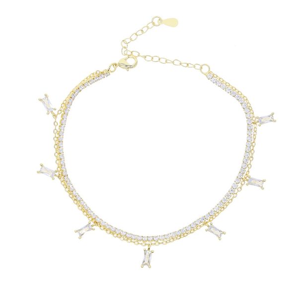 Cavigliera elegante con zirconi cubici e design a doppio strato, stile punk, regolabile, per la moda estiva._voghion.com