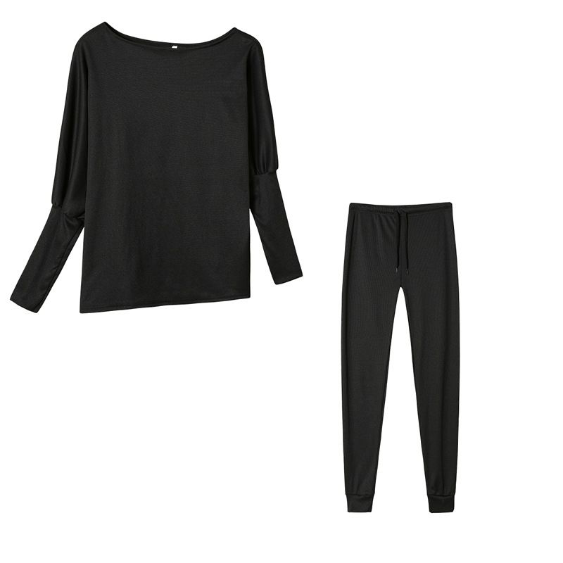 2024 Solid Color Fashion Casual Lace-Up Off-Shoulder Sports Pants Long Set For Women_voghion.com