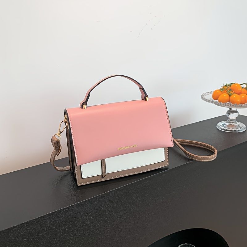 Sac carré Colorblock à la mode, mini portefeuille à bandoulière tendance tout-assorti pour femmes_voghion.com