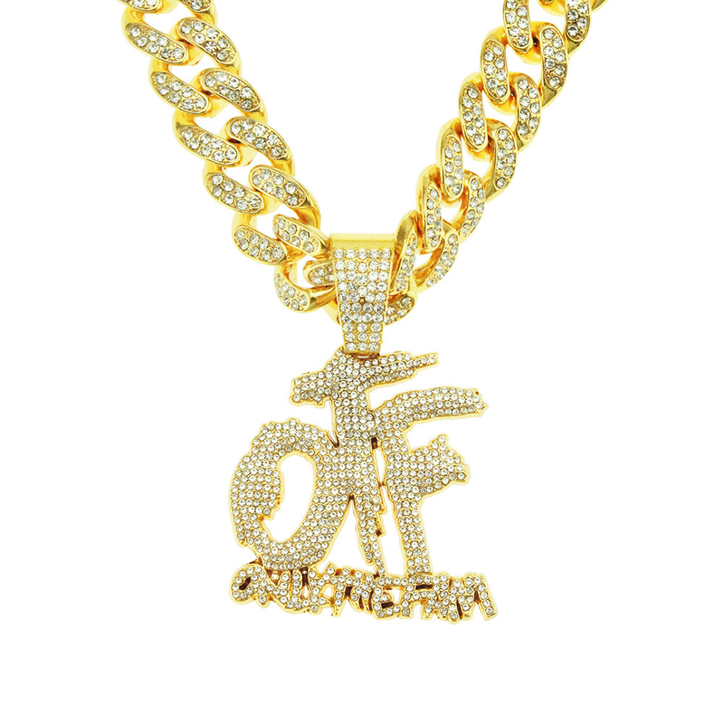 Hip Hop Kristall Otf hängsmycke Med Iced Out Miami Cuban Chain Halsband För Män Kvinnor Mode Cubic Zircon Bokstäver Smycken_voghion.com