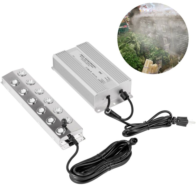 VEVOR Mist Maker 12 Head Ultrasonic Mist Fogger With Waterproof Power Supply Ultrasonic Fogger Humidifier Stainless Steel Pond Mister Fogger 7kg/h_voghion.com