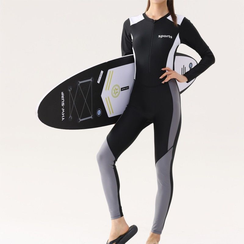 Nieuwe damesbadpak conservatief eendelig afslankend zonnebeschermingsmouw lange broek outdoor kwallen duikpak voor_voghion.com