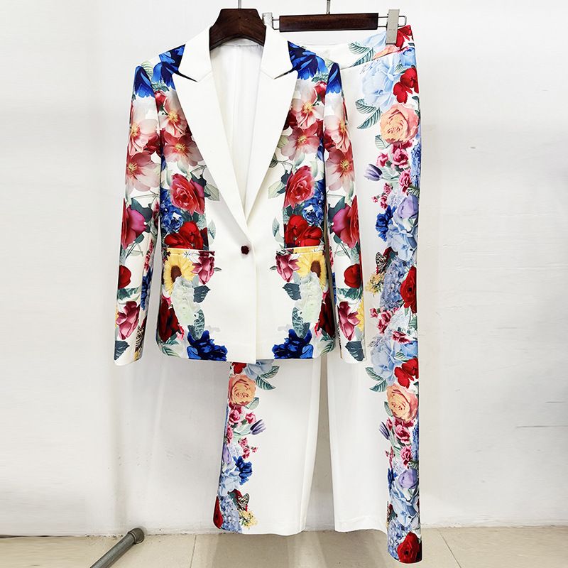 ​​Women's Printed Suit Set - Trendy Two-Piece Blazer & Pants Outfit (S-XXL, White Digital Print)​​_voghion.com