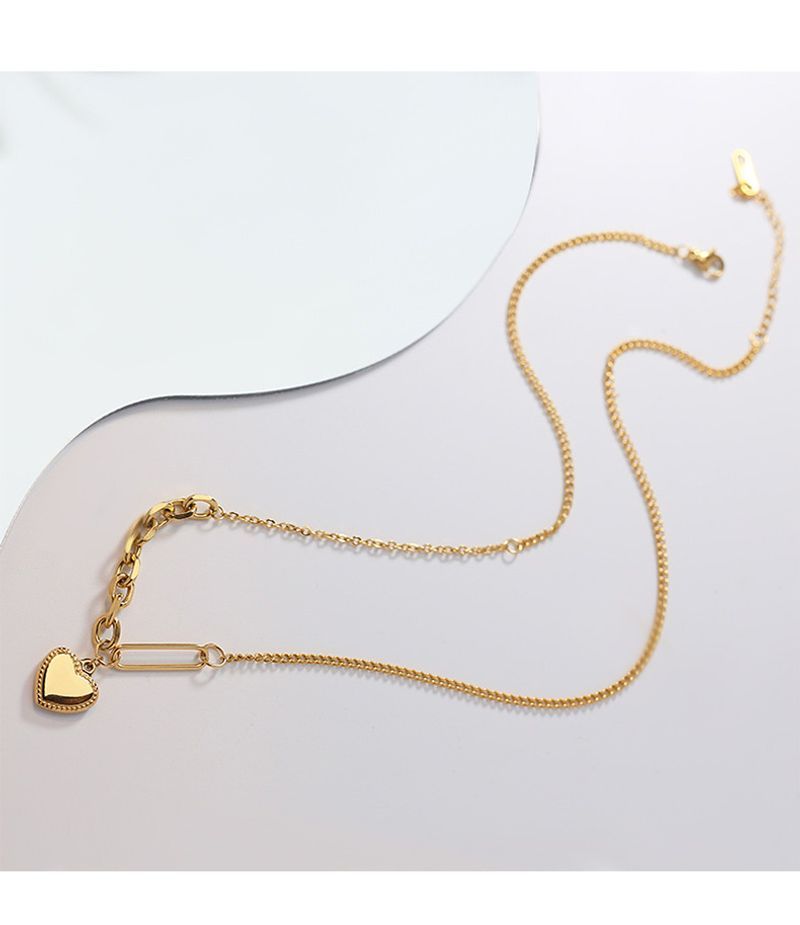 Variedad de cadenas pequeñas y sencillas, collar de acero de titanio, colgante en forma de corazón, cadena de hueso con candado_voghion.com
