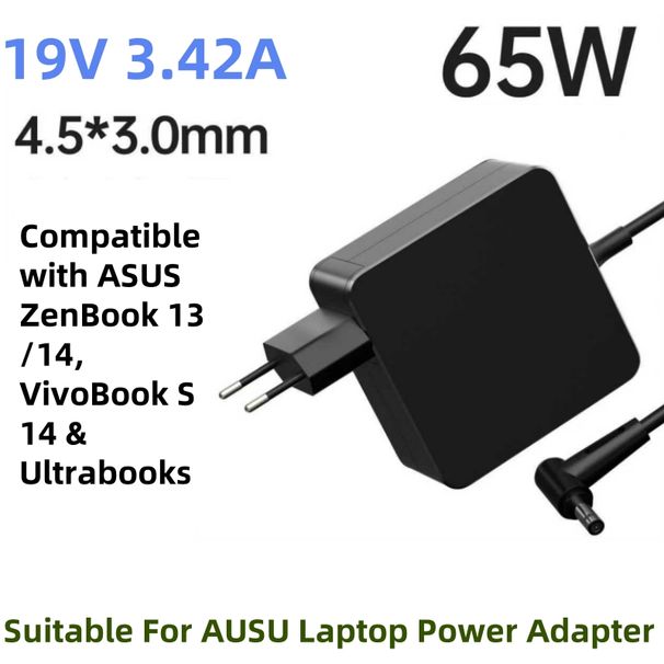 Adaptador de energia de 65 W adequado para laptops ASUS, carregador de 19 V e 3,42 A com 4,5 x 3,0 mm, compatível com ASUS ZenBook 13/14, VivoBook S14 e Ultrabooks_voghion.com
