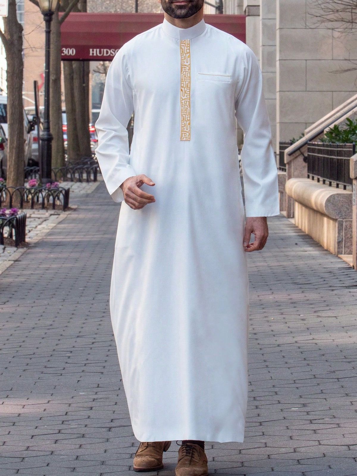 Männerkleeder Robe Nei Broderie Casual Männer Moslem Laangärm_voghion.com