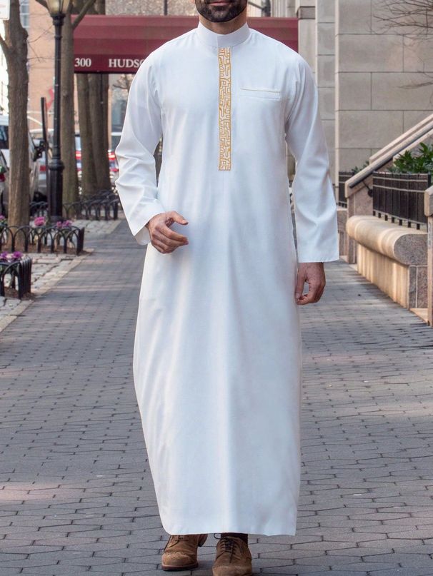 Männerkleeder Robe Nei Broderie Casual Männer Moslem Laangärm_voghion.com