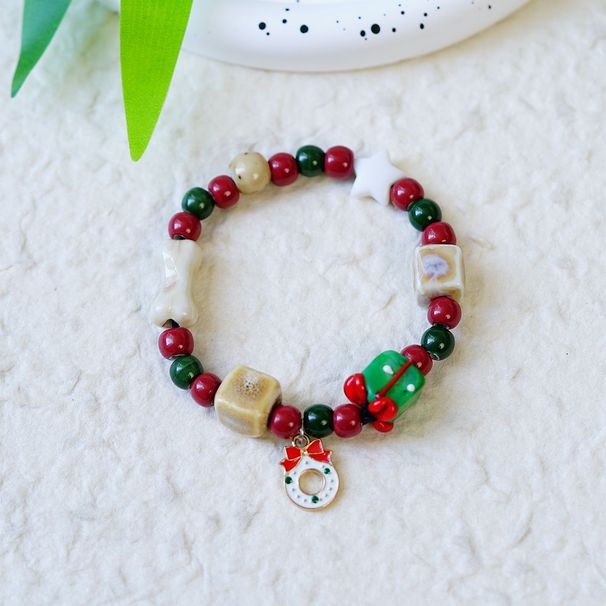 Nouveau bracelet de Noël en céramique très populaire pour femmes, bijoux tendance européens et américains en cristal avec le Père Noël._voghion.com