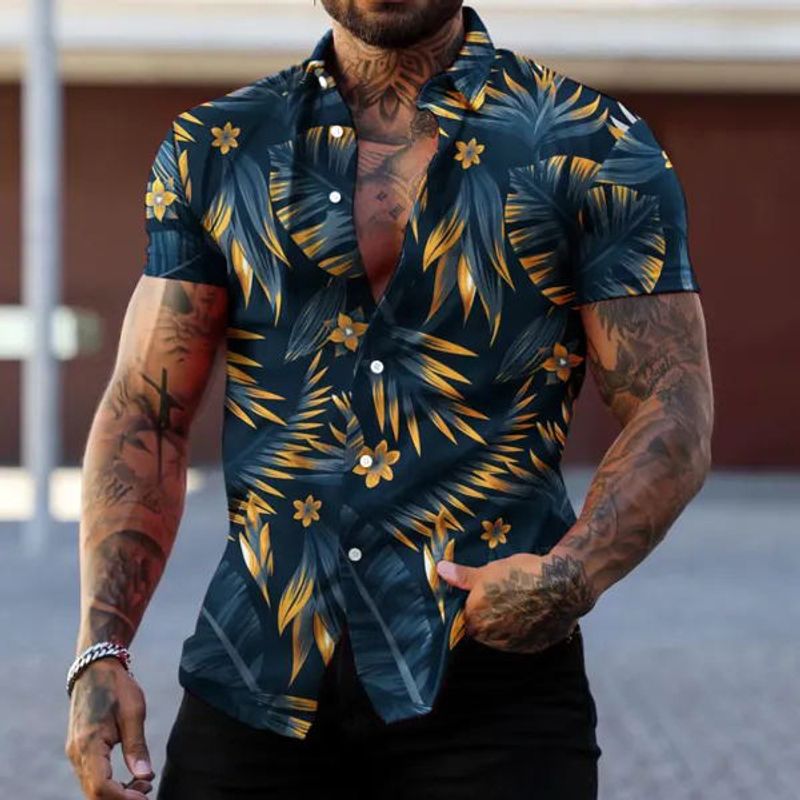 Hawaiian Shirt Printed Short Sleeve Shirt Men's Size Beach Exclusive Men's Shirt Large Size_voghion.com
