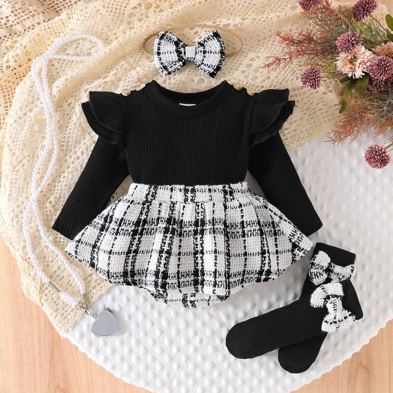 Mother & Kids Chic Knit Sleeveless Bodysuit & Socks Set For Baby Girls - Soft Cotton 3-Piece Outfit With Headband (Black/Khaki/Pink, 0-18M)​_voghion.com