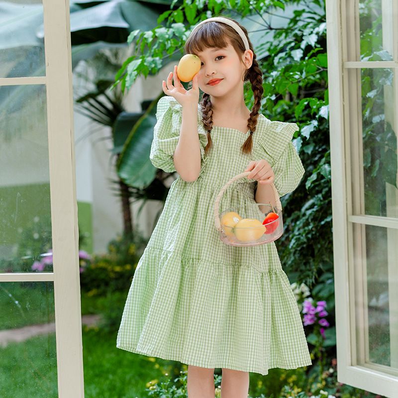 Vêtements pour enfants Nouvelle robe de princesse de célébrité en filet pour enfants Style collège d'été Jupe en coton pour enfants de taille moyenne et grande Section mince_voghion.com