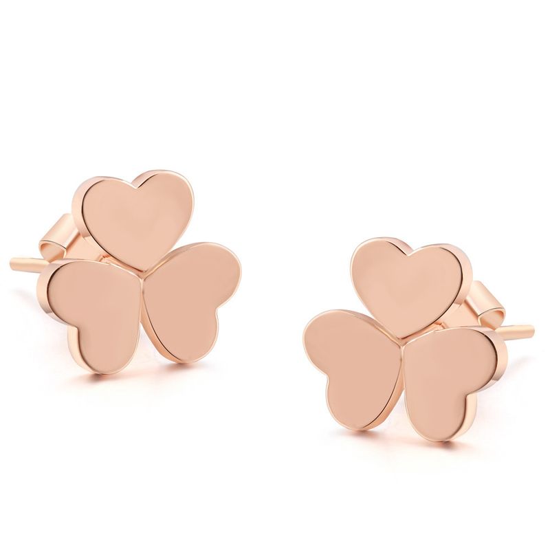 Set di gioielli da donna alla moda Set di orecchini e bracciale a forma di trifoglio portafortuna a forma di cuore semplice e alla moda, placcatura galvanica in oro rosa_voghion.com