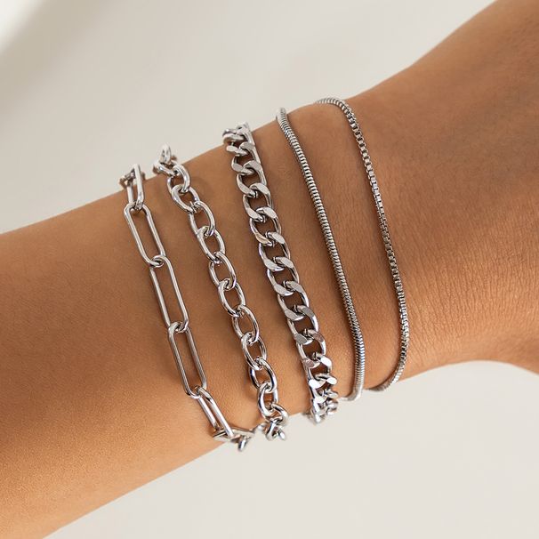 Five-Piece For Men Hip-Hop Niche Metal Set Multi-Layer Chain Minimalist Bracelet_voghion.com