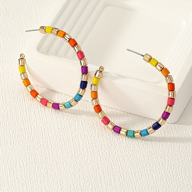 1 Pair Retro Simple Style C Shape Beaded Plastic Ear Studs_voghion.com