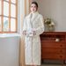 Unisex Long Flannel Robe Set With Jacquard Pattern - Cozy Fleece Bathrobe For Winter & Autumn, Home Loungewear With Open Front Design_voghion.com