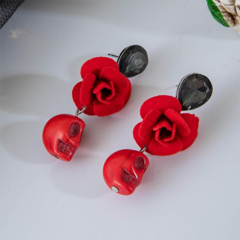 Exaggerated Alternative Halloween Skull Ear Hooks Unique Spray Paint Bowknot Earrings_voghion.com