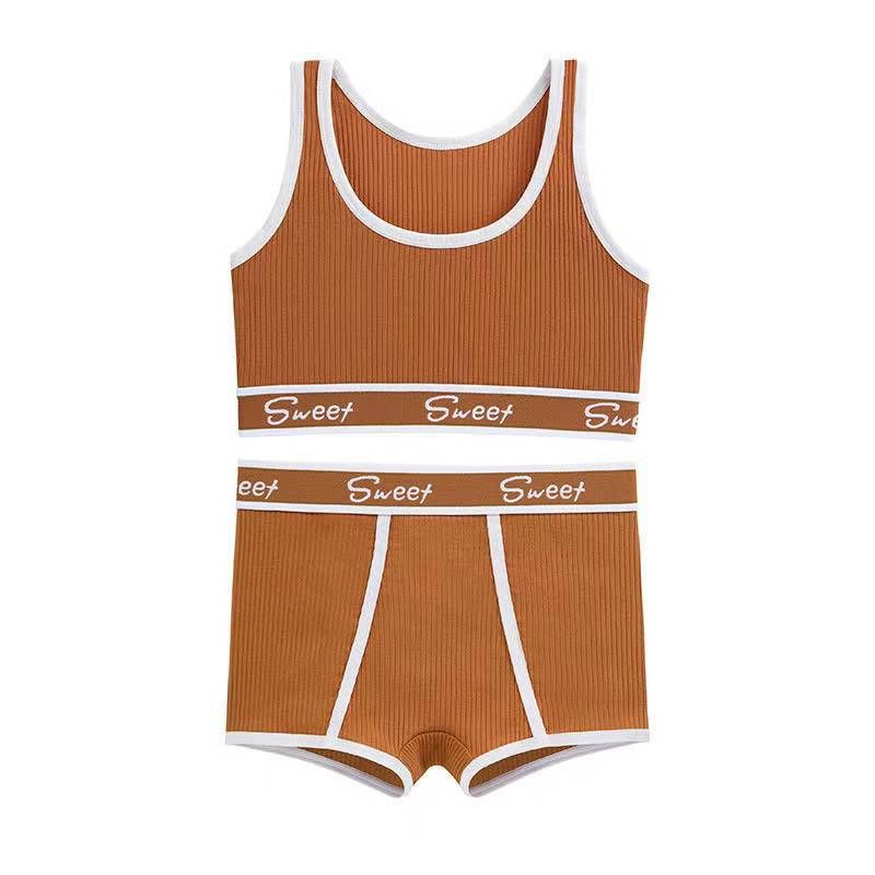 Women's Intimates Cotton Wide Edge Letter Mid Waist Girl Sports Underwear Set_voghion.com