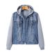 Giacca oversize in denim con cappuccio da donna e motivo patchwork - Cappotto casual comodo e ampio (1XL-5XL)_voghion.com