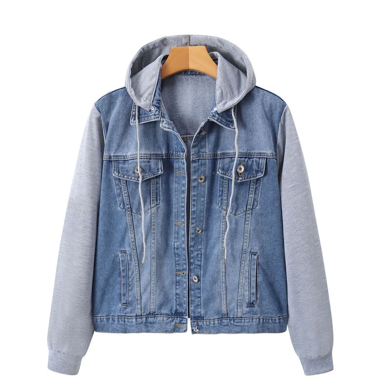 Veste à capuche oversize en jean pour femme avec motif patchwork – Manteau ample et confortable (1XL-5XL)_voghion.com