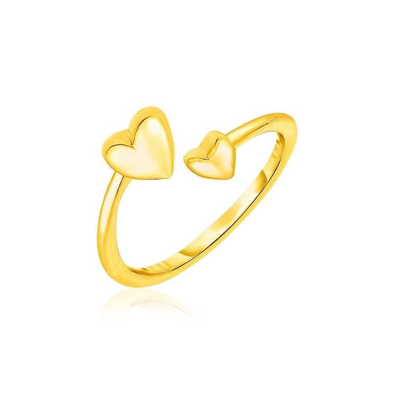 14k Yellow Gold Bypass Style Toe Ring with Polished Hearts_voghion.com