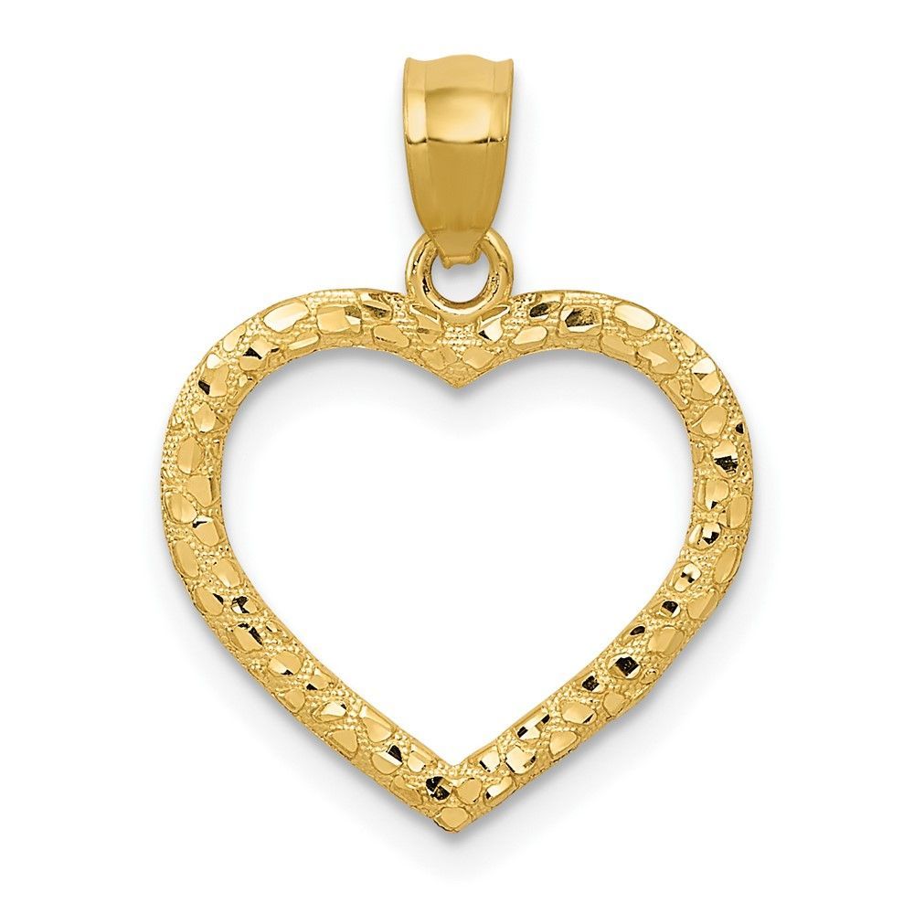 14K Polished And Textured Open Heart Pendant_voghion.com