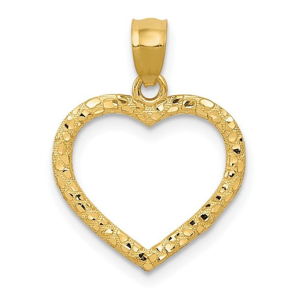 14K Polished And Textured Open Heart Pendant_voghion.com