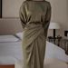 Women's Clothing simple bat sleeve tie waist slim solid color dress for women_voghion.com