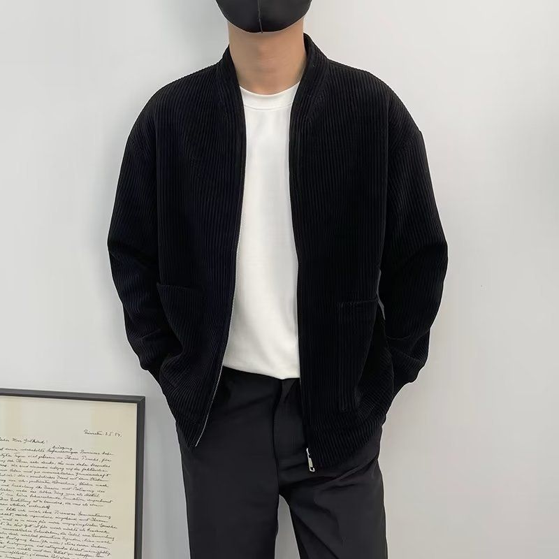 Herrenbekleidung neue Herbst- und Winter-Strickjacke Persönlichkeit einfarbige Version Cord vielseitige Nischenjacke High-End-Herrenbekleidung_voghion.com