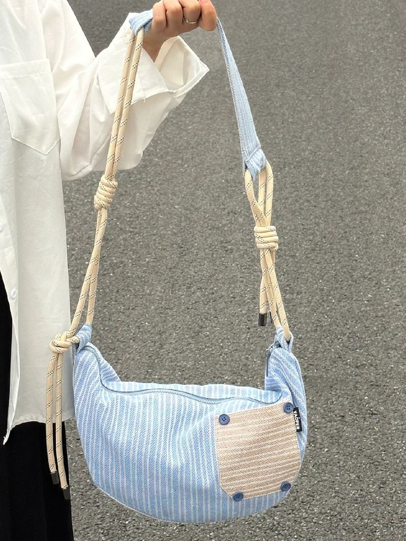 Stile sale fresco e rinfrescante artistico per le donne 2024 nuova borsa a tracolla a righe con texture a forma di gnocco_voghion.com