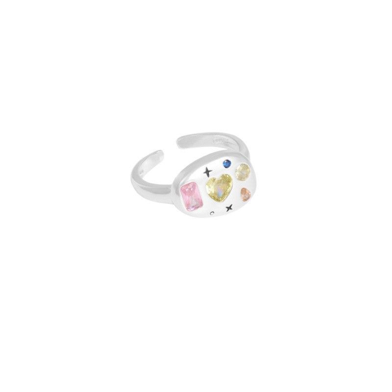 S Silver Color Heart Zircon Women, Elegant And Unique Design, Ins Style Niche Open Ring For Index Finger_voghion.com