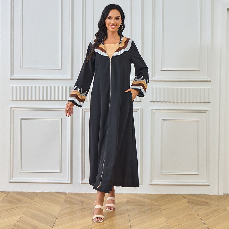 Damenbekleidung Sommer Neue muslimische Robe Weibliche schlanke Stickerei Reißverschlusskleid Damenbekleidung_voghion.com