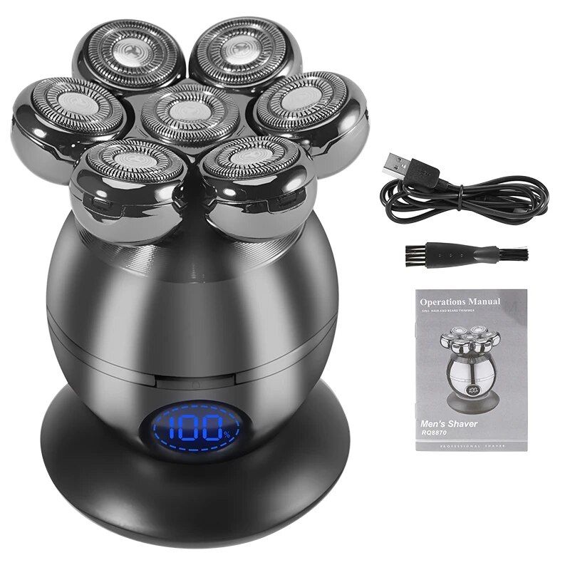 Men Grooming Kit Wet Dry Electric Shaver Beard Hair Trimmer Electric Razor Rechargeable Bald Head Shaving Machine LCD Display YCDC_voghion.com