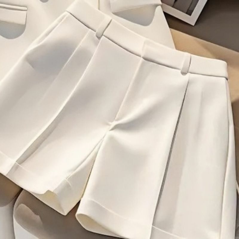 Letni komplet damski z marynarką – bezrękawnik i szorty, dopasowany do ciała strój biurowy, tkanina octanowa, oddychający i profesjonalny (biały, S-XL)_voghion.com