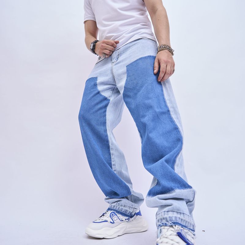 Men's Washed Jeans Men's High-end Two-tone Trousers Straight Loose_voghion.com