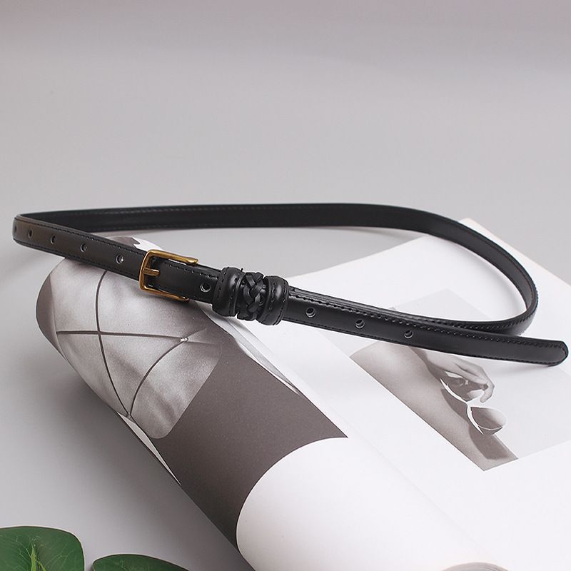 Cintura decorativa in pelle bovina a due strati con fibbia ad ardiglione e bordo pressato, per donna, da abbinare a jeans e abiti, versatile e casual._voghion.com