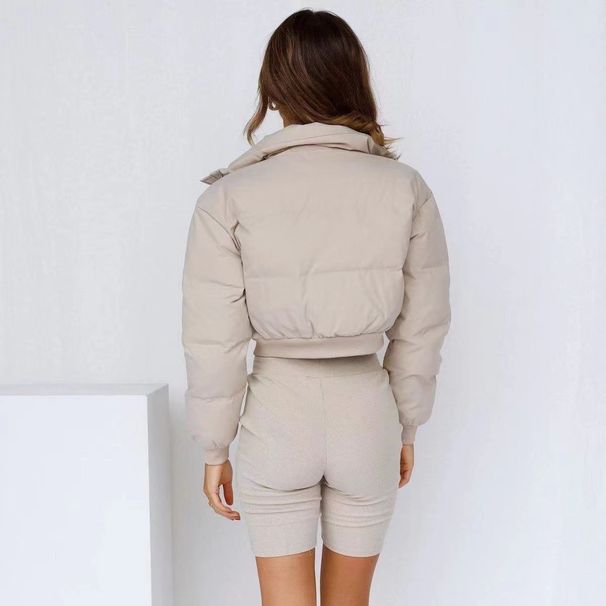Übergroße, kurze Pufferjacke für Damen, Wintermantel – lässiger, warmer Daunen-Alternative-Mantel mit V-Ausschnitt für Damen (Blau, Grau, Schwarz, Beige)_voghion.com