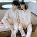 Spring, Summer, And Autumn Couple Pajamas | Ice Silk Long Sleeved Pants, Fashionable Casual Home Suit Set--Checkered Silver Gray Style_voghion.com