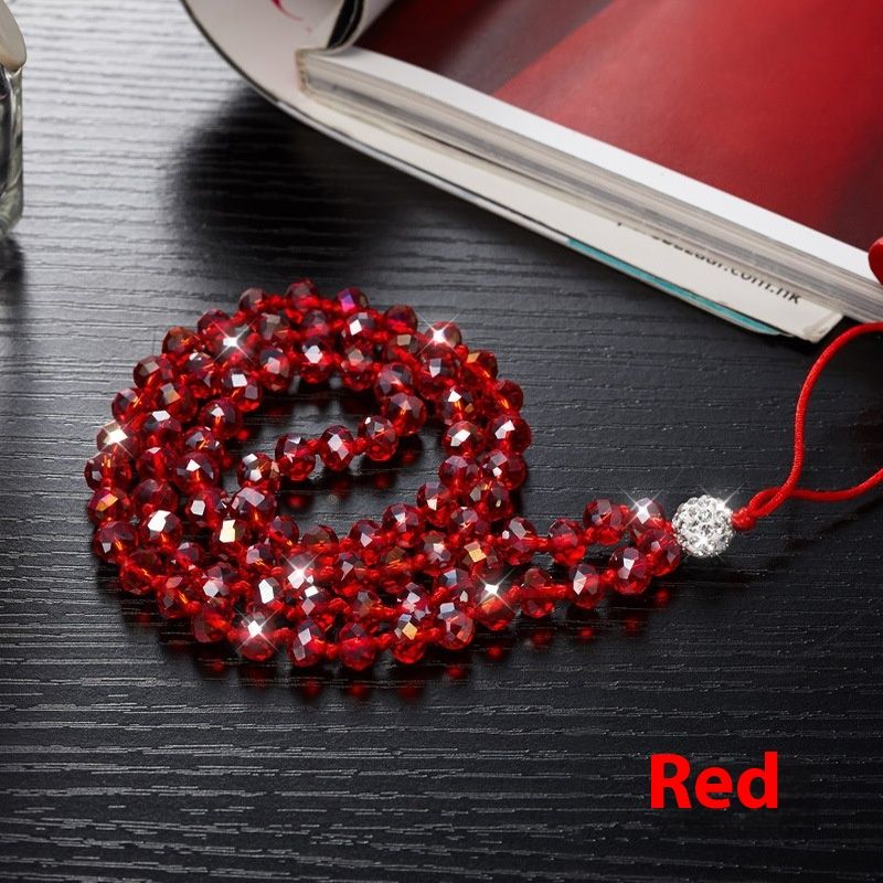 Cristallo lungo alla moda con catena per cellulare antiscivolo e lucida intrecciata a mano, corda per appendere il collo_voghion.com