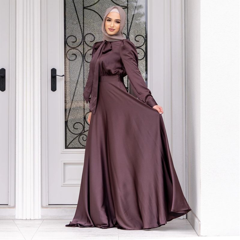 Women's Clothing dress Muslim fashion wide satin dress_voghion.com