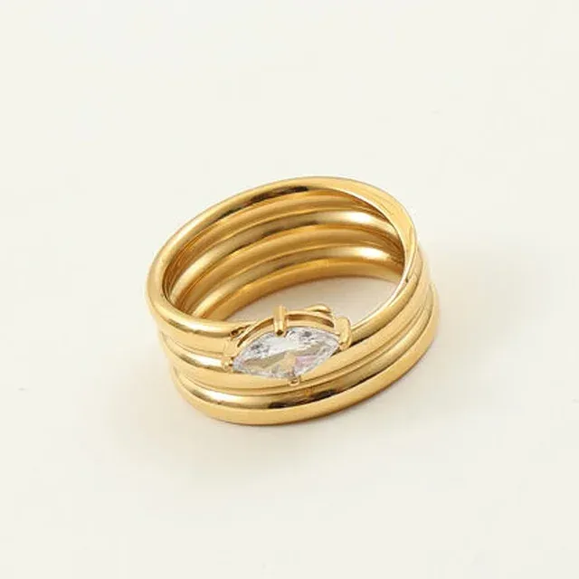 Ready Stock High End PVD Gold Farbe Multi-Turn Zirkon für Frauen Mädchen Edelstahl Hochzeit Verlobungsring_voghion.com