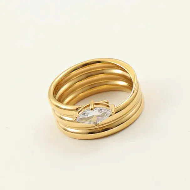 Ready Stock High End PVD Gold Farbe Multi-Turn Zirkon für Frauen Mädchen Edelstahl Hochzeit Verlobungsring_voghion.com