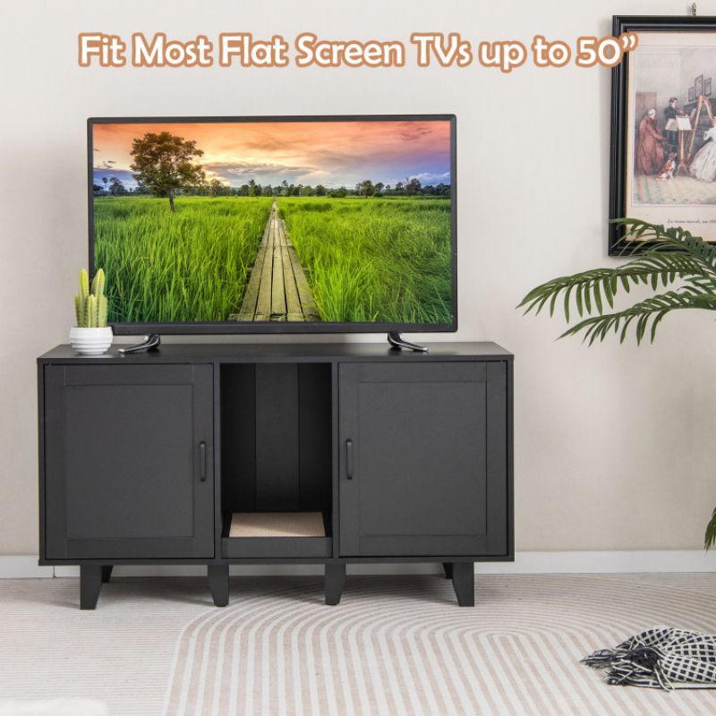 2-Door Cat Litter Box Enclosure With Winding Entry And Scratching Board_voghion.com
