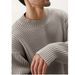 Men’s Oversized Knit Sweater - Relaxed Crewneck Pullover In Soft Gray (L/XL/2XL/3XL)_voghion.com
