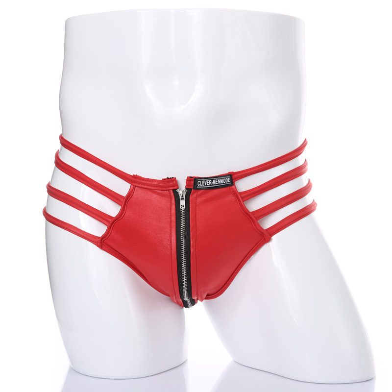 CLEVER-MENMODE Seksikas meeste aluspesu PU kunstnahast stringid BDSM side tõmblukuga püksid Jockstraps erootiline pesu string_voghion.com