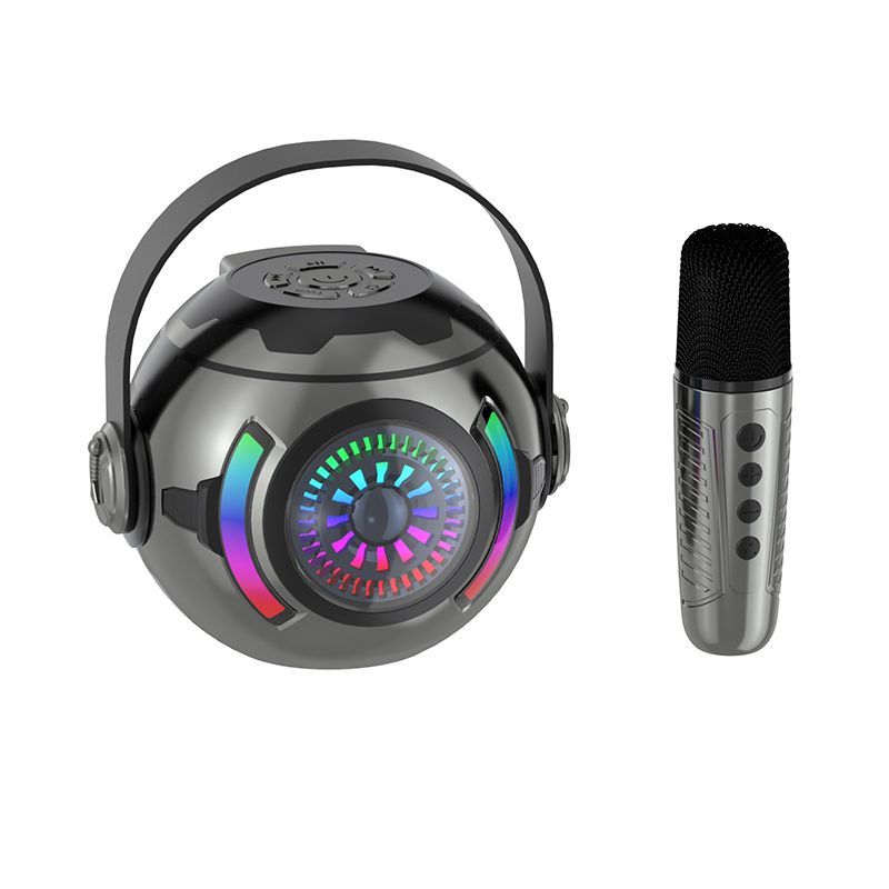 Wireless Bluetooth Microphone Home Outdoor KTV Portable High-Fidelity Singing Speaker Colorful Neon Lights_voghion.com