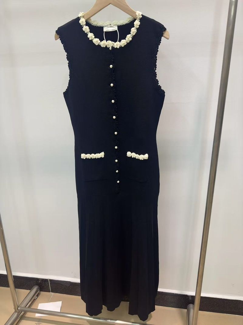 Vestido tipo chaleco plisado de una sola botonadura para mujer, estilo occidental, ligero y de lujo, nuevo estilo de primavera_voghion.com