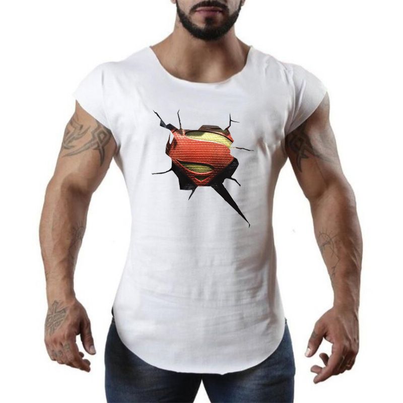 3D Superman Print Fitness Tank Top Men's Loose Print Summer Sports Thin Training Sleeveless T-shirt_voghion.com
