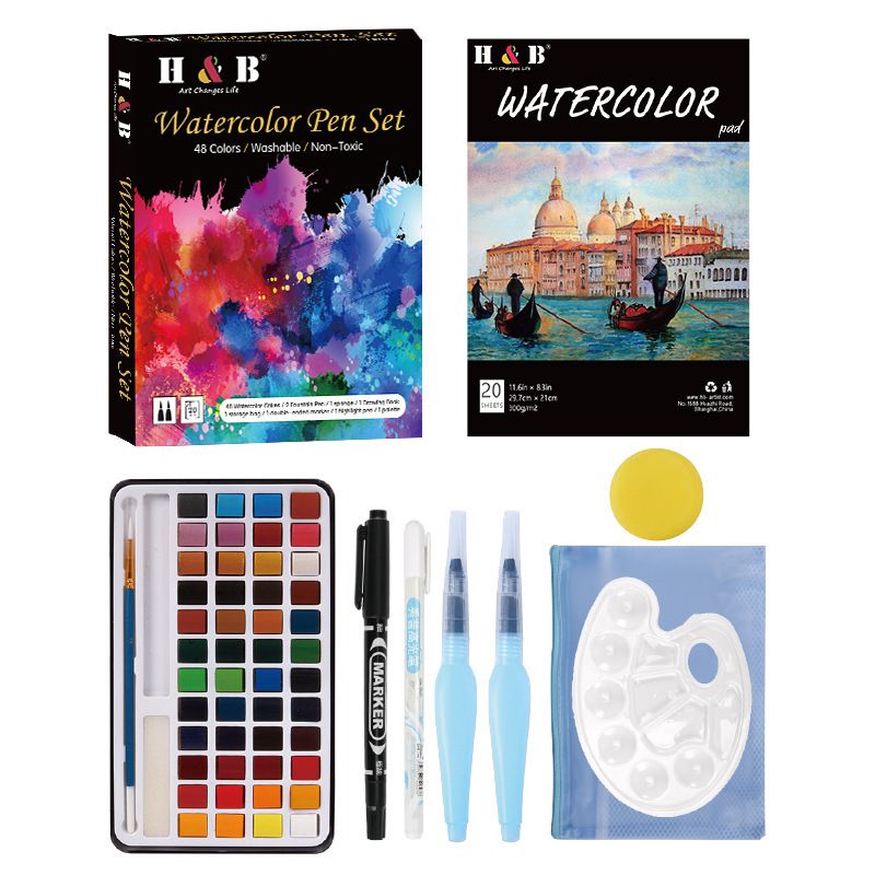 Oil Paints H&B 56 Piece Solid Watercolor Paint Set Pearlescent Color 48 Colors Including Metallic Pearlescent Color_voghion.com